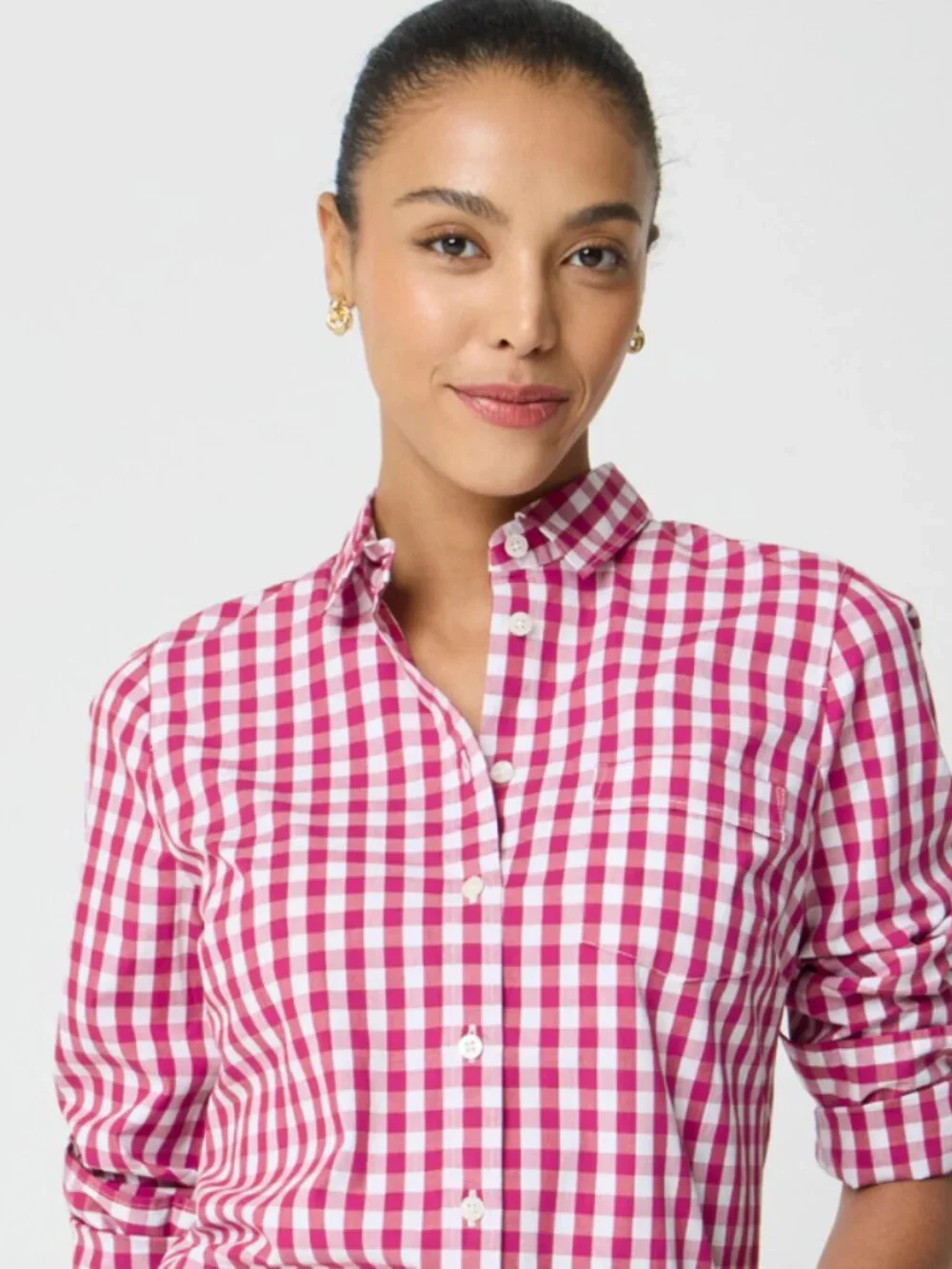 J. Crew Gingham Lightweight Cotton Shirt in Signature Fit Pink Gingham Sz XL